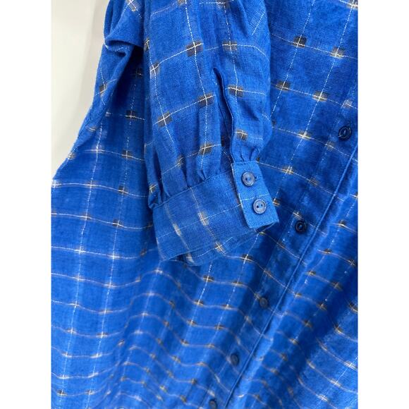 Chicos Blue Rosemarie Window Linen 3/4 Shirt Moroccan Tunic Button Down Sz 1 NWT - Picture 5 of 8